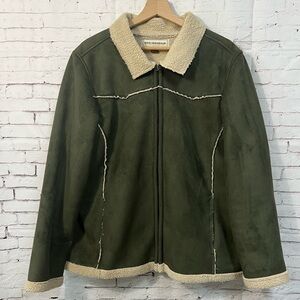 Vintage Bit and Bridle Women's Jacket 2X Green Faux Suede Fleece Lined Zipper